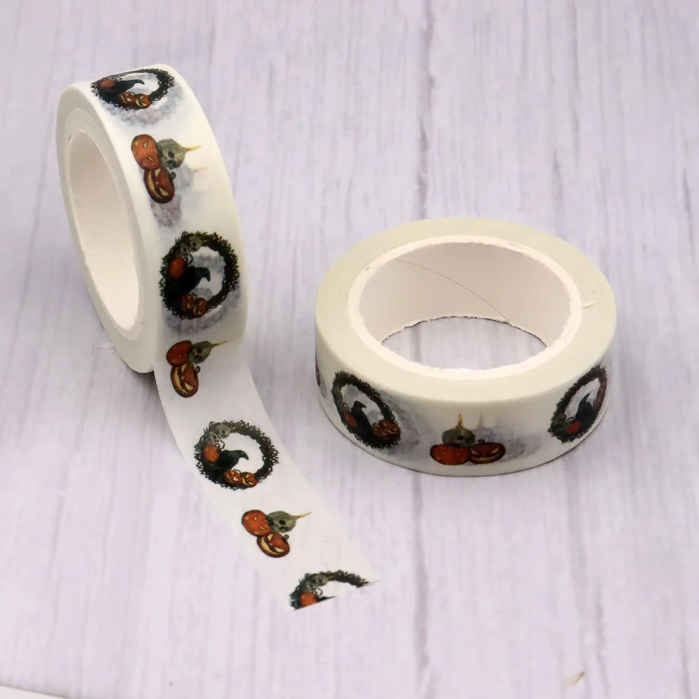 

2022 NEW 1PC 15mm*10m Halloween Pumpkin Birds Decorative Bone Washi Tape Scrapbooking Masking Tape School Office Supply