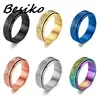 Besiko Anti Stress Anxiety Fidget Spinner Couple Rings For Lovers Rotating Stainless Steel Wedding Band Knuckle Ring Jewelry 2