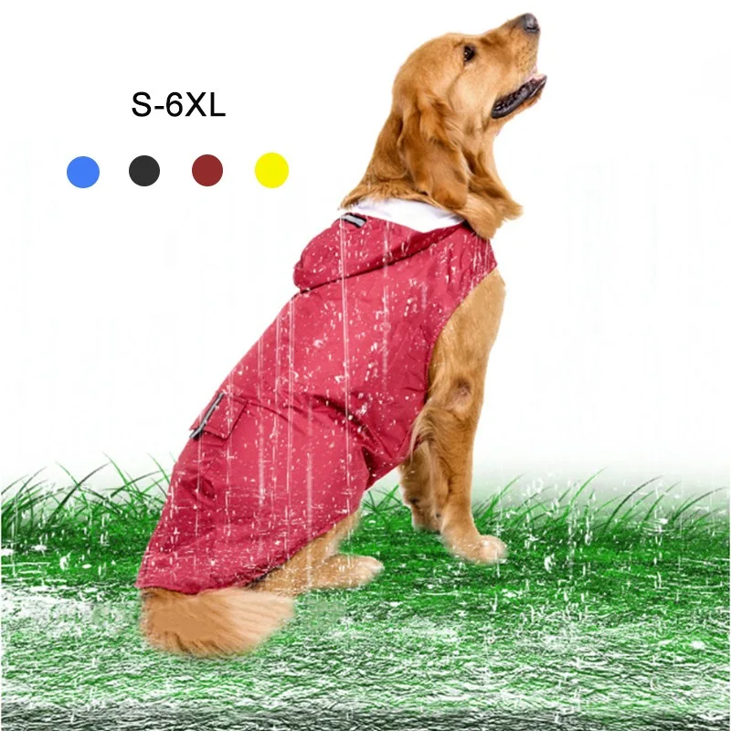 Dog Raincoat Waterproof Hoodie Jacket with Reflective Stripe for Outdoor Dogs