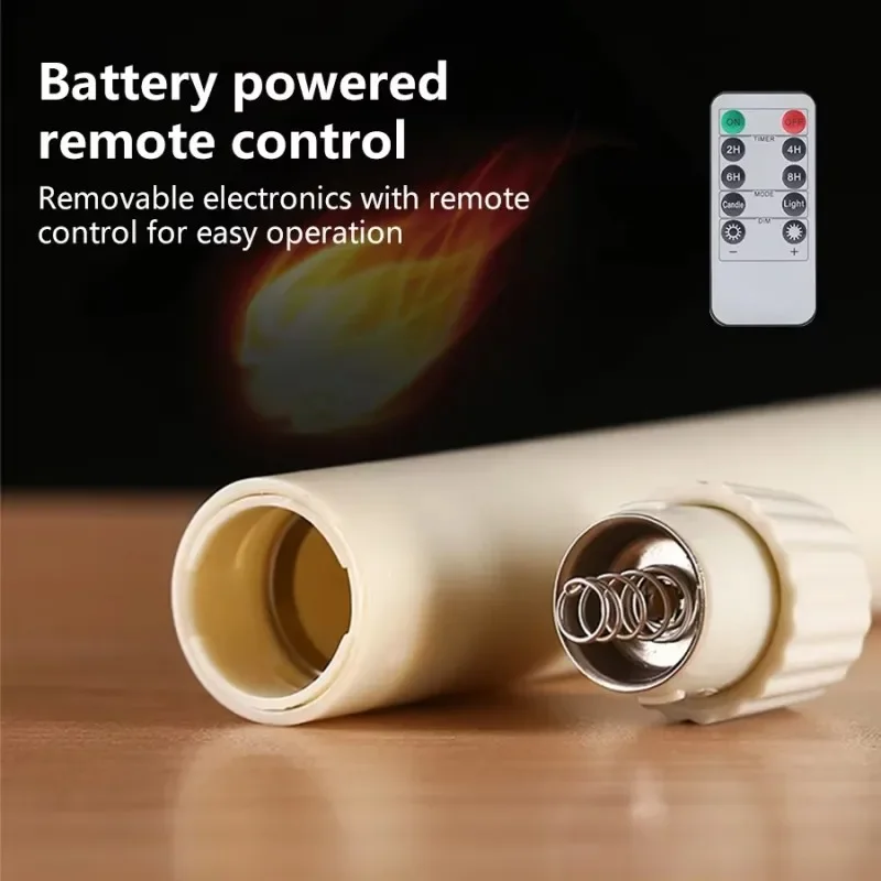 LED Flameless Flickering Taper Candles with Remote Control Candle Battery Flame Handheld Candlesticks Tears Long Candle Lamp