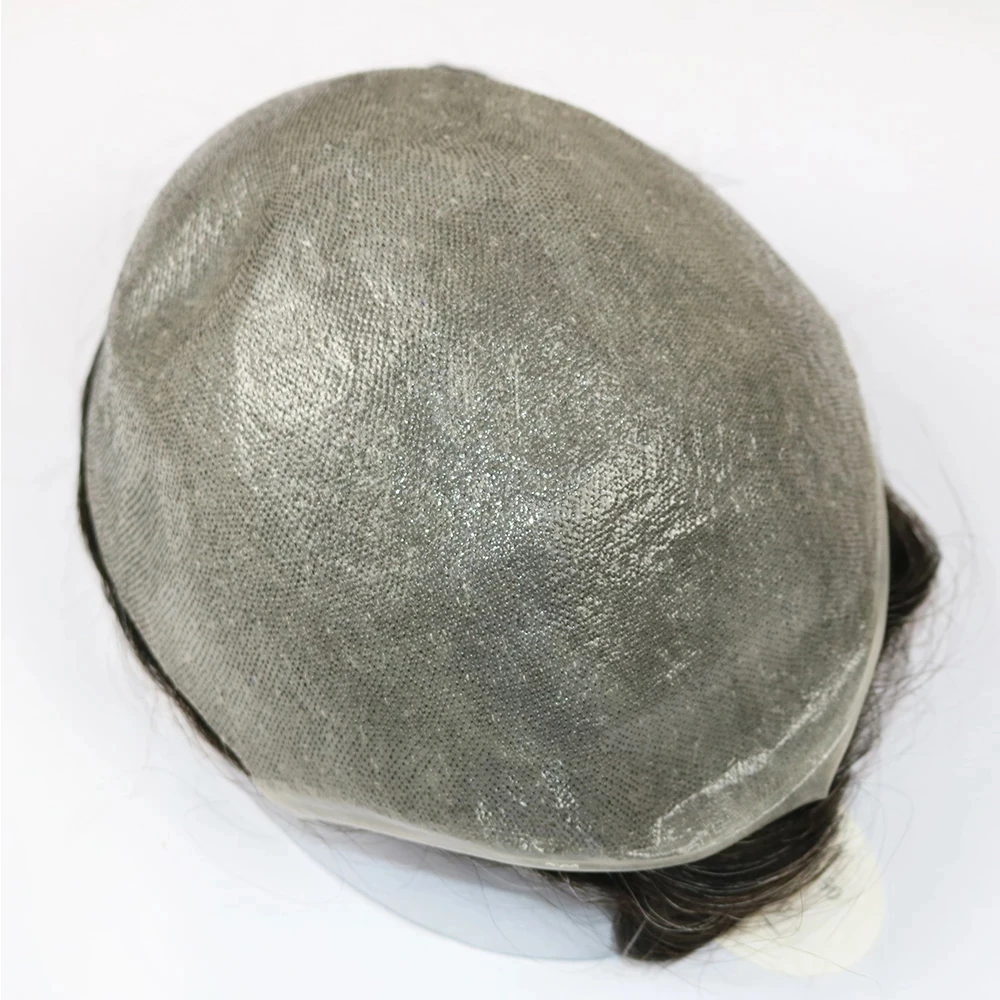 Natural Hairline 0.02mm Ultra Thin Skin Invisible Base Mens Toupee 80% Density Grey Male Human Hair Capillary Prosthesis System human hair toupee