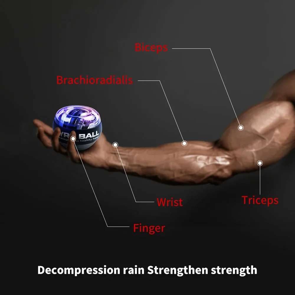 LED Gyroscopic Powerball Auto Start Range Gyro Power Wrist Ball With Counter Arm Hand Muscle Force Trainer Fitness Equipment