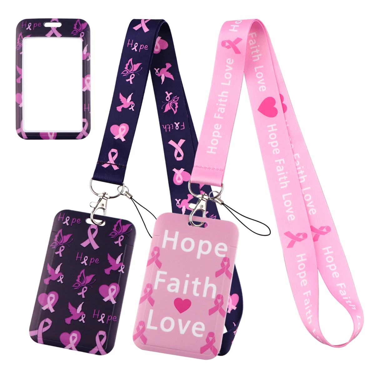 

Breast Cancer Awareness Credential Card Holder Pink Ribbon Lanyard for Key Neck Strap For Card Badge Keyring Nurse Accessories