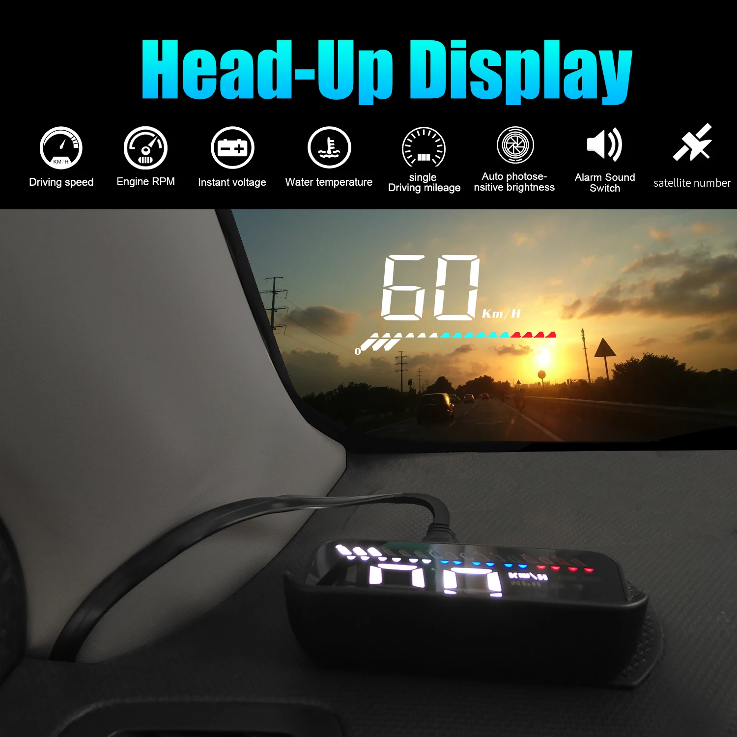 

Дисплей на лобовое стекло для всех автомобилей OBD2 + GPS