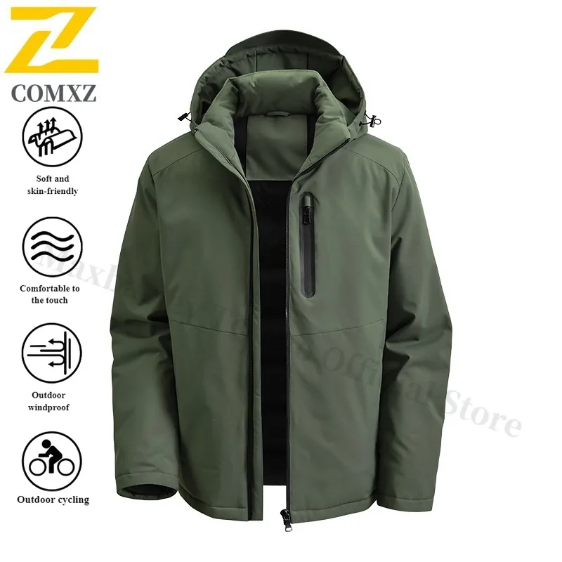 Unisex Waterproof Softshell Jacket Windproof Hooded Outdoor Coat for Hiking Travel Autumn Winter Warm Fleece Lined Sportswear