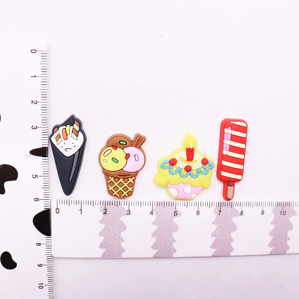 1Pcs Shoe Charms Fruit Cake Dessert Donut Sushi Hamburger Ice Cream PVC Garden Shoes Decorations DIY Wristbands Children Present