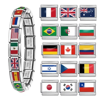 Colorful World National Flag Italian Charm Link Fit 9mm Women Men Bracelet Stainless Steel Jewelry Making Beads DIY Hand Chain 1