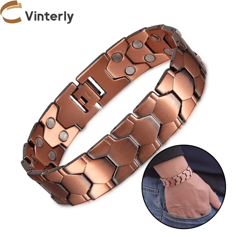 Armband Magnet Reinem Kupfer Armband Männlichen 18mm Breite Fußball Muster Kupfer Magnetische Armband Arthritis Energie Kette Armband