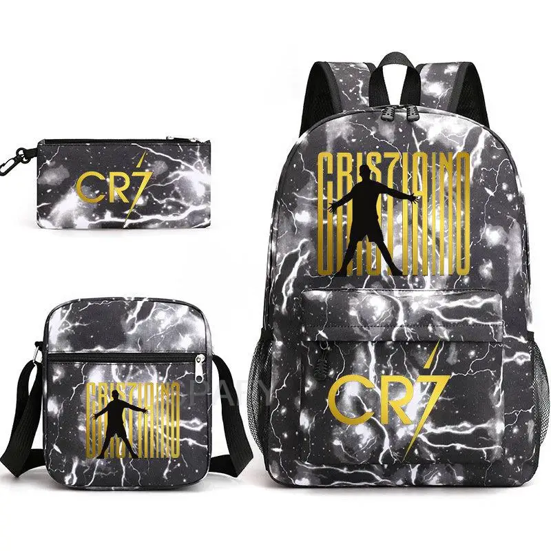 Mochila De Fútbol CR7 para hombre y mujer, de 3 piezas para ordenador portátil morral, Oxford, sólido, para escuela secundaria, adolescentes,