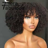 Perruque afro bouclée avec frange pour femmes noires, cheveux humains crépus, densité 200, non-dentelle, 100% vierge, document naturel 1