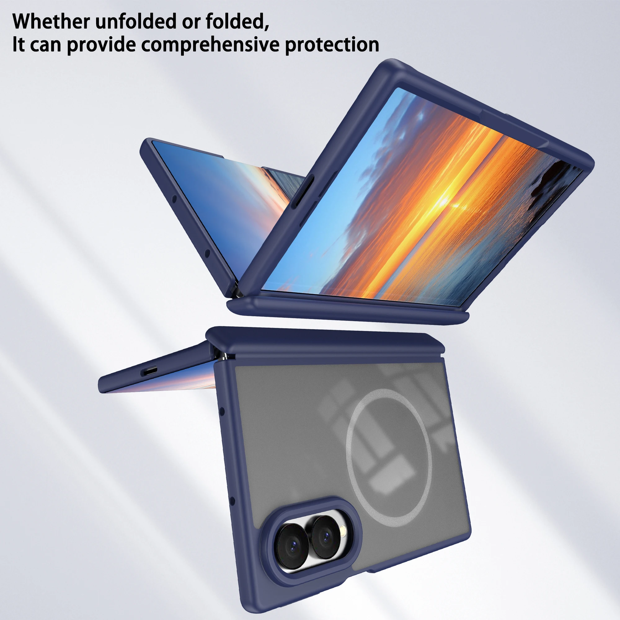 Magnetic Case with Built-in Tempered Glass Screen Protector and Hinge Guard in Matte Acrylic Finish
