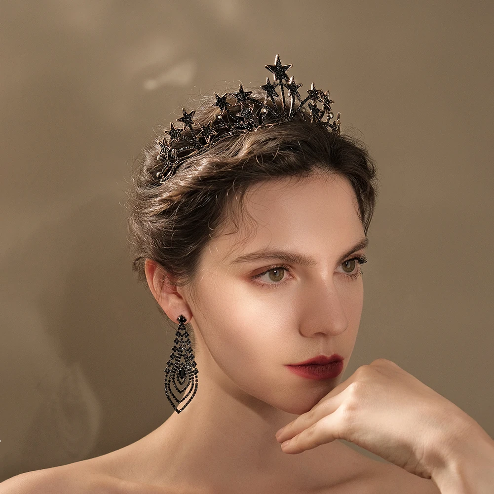 Miallo Vintage Black Rhinestone Crown And Tiara Crystal Wedding Hair Accessories Women Headband Queen Princess Head Jewelry jewelry accessories hair accessory hair headdress bridal headwear hair band crown