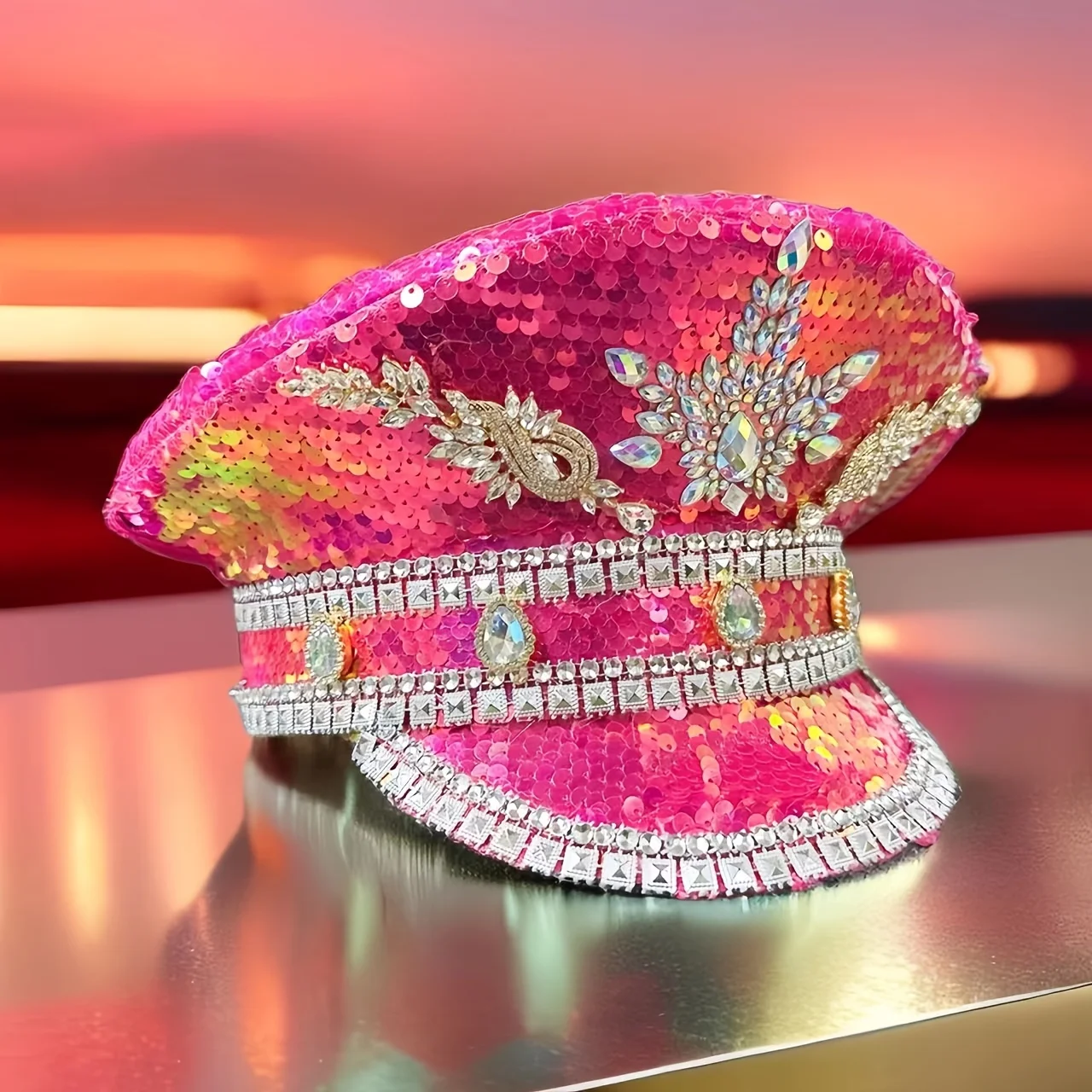 Costume Hat Luxury Festival Captain Hat Rhinestone Military For Unisex Adult