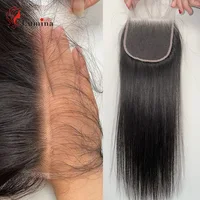 Fermeture de dentelle droite seulement cheveux humains droits réel HD Transparent dentelle frontale 4x4 fermeture de dentelle droite 100% cheveux humains Remy 5