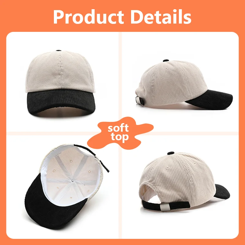 Embroidery Color Blocked Corduroy Hats for Men and Women Baseball Caps Design Print Travel Sun Protection Shading Hats