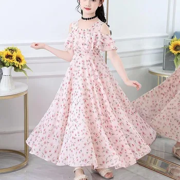 Girls Sweet Flower Princess Dress Summer Puff Sleeve Floral Girl Casual Dresses New Korean Fashion Children's Clothing Vestidos 1