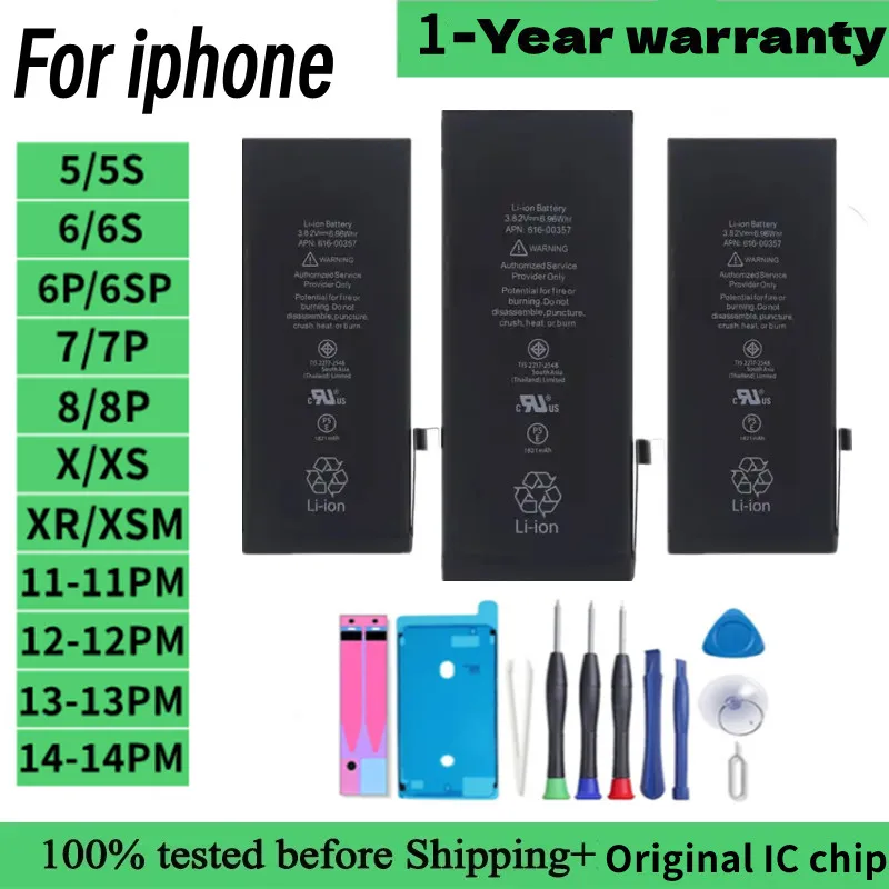 

2024 Original Phone Battery For iPhone 5S 6S 6 7 8 Plus X SE SE2 XR XS 11 12MINI 13 14 Pro Max Replacement Bateria