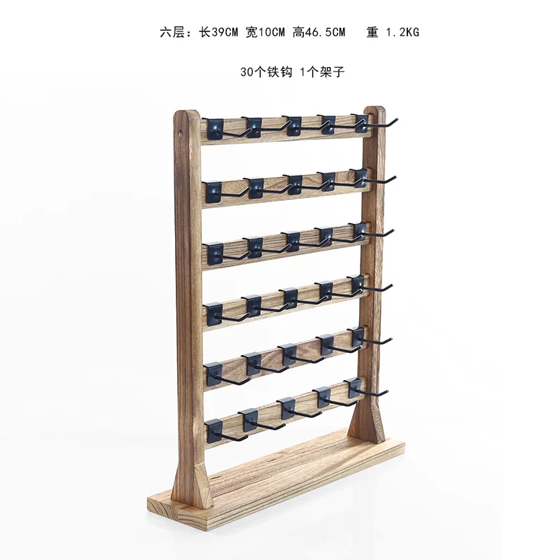 Charcoal Fired Solid Wood Hook Earring Holder Storage Earring Cardboard Jewelry Holder 4/5/6Layers Capacity Earring Holder