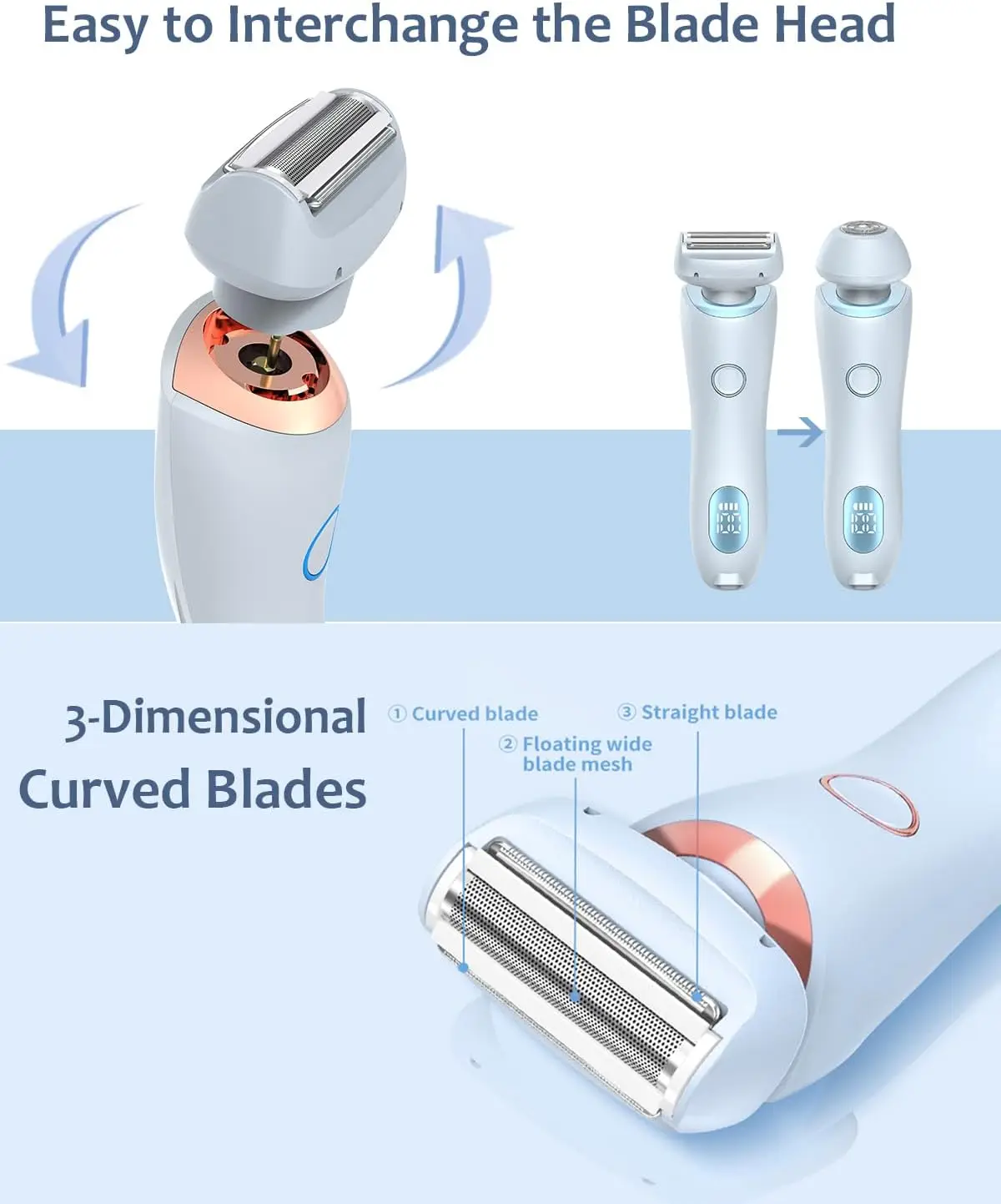 Electric Shaver for Women Painless Lady Razor Facial Hair Remover Wet and Dry Portable Bikini Trimmer for Face Armpit Legs Body