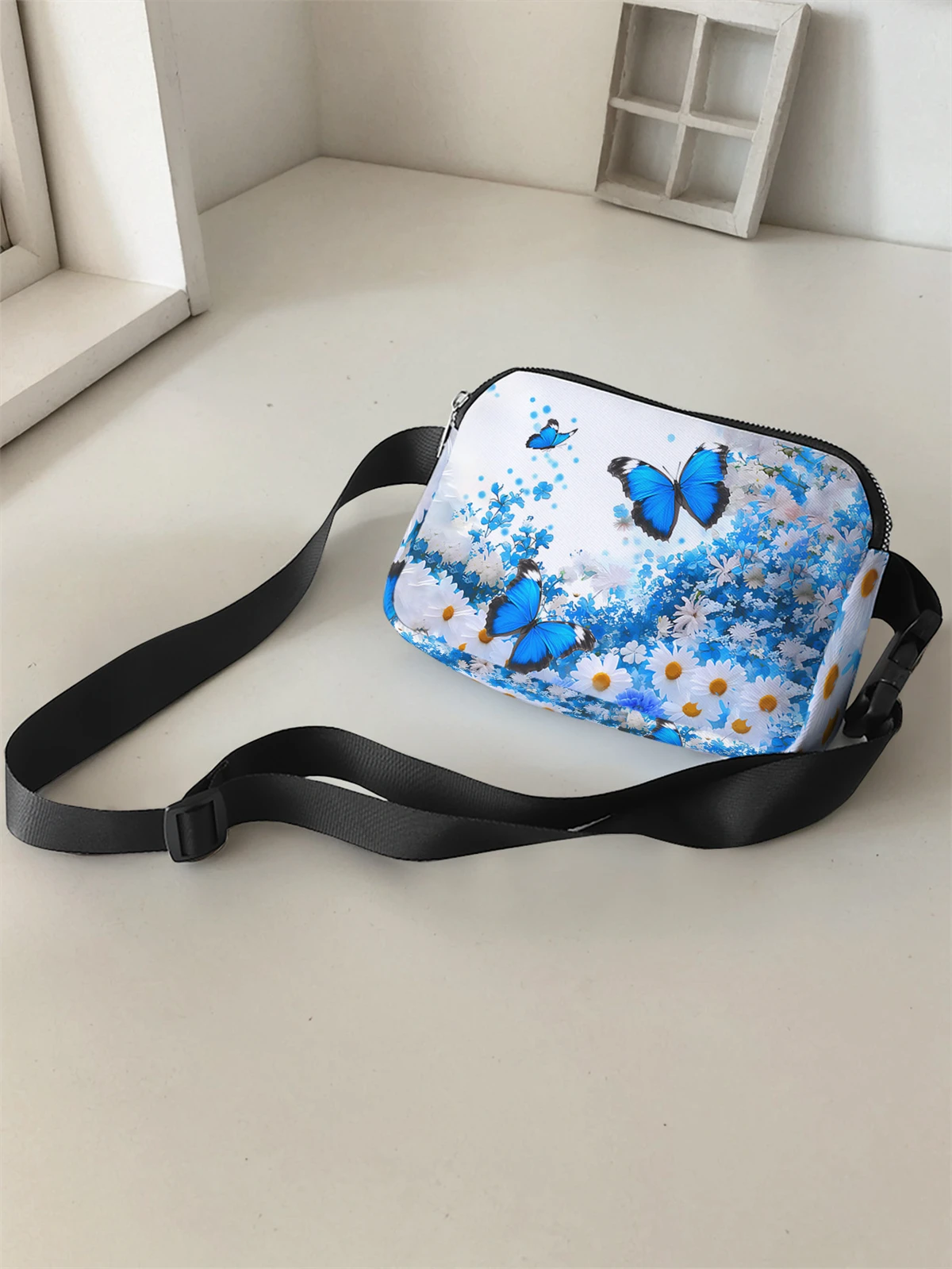 1-piece set, stylish and adjustable butterfly patterned crossbody bag, neutral sports waist bag, suitable for running