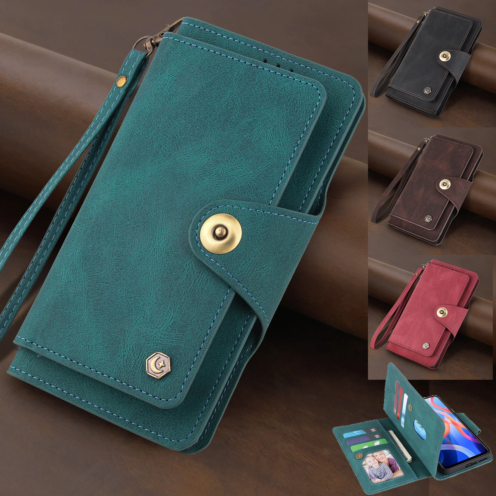 Кожаный чехол-кошелек с ремешком для XiaoMi 11T Pro RedMi Note11 Note10s чехол-книжка