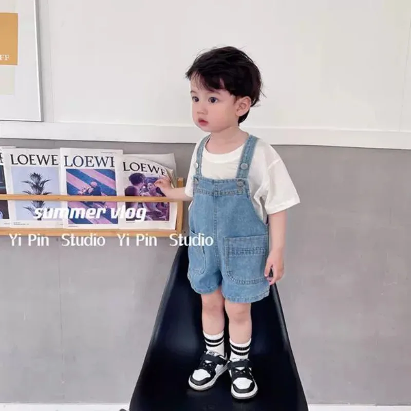 Children Overalls Pants Boy's Girl's Jeans Suspenders Shorts Summer Autumn