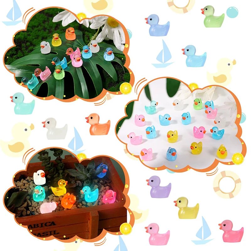 Fluorescence Duck Toy 100Pcs 1.8CM Mini Fluorescence Rainbow Duck Toy Cute Yellow Ducks Glow In The Dark DIY Handicraft Micro Landscape Decoration Toy