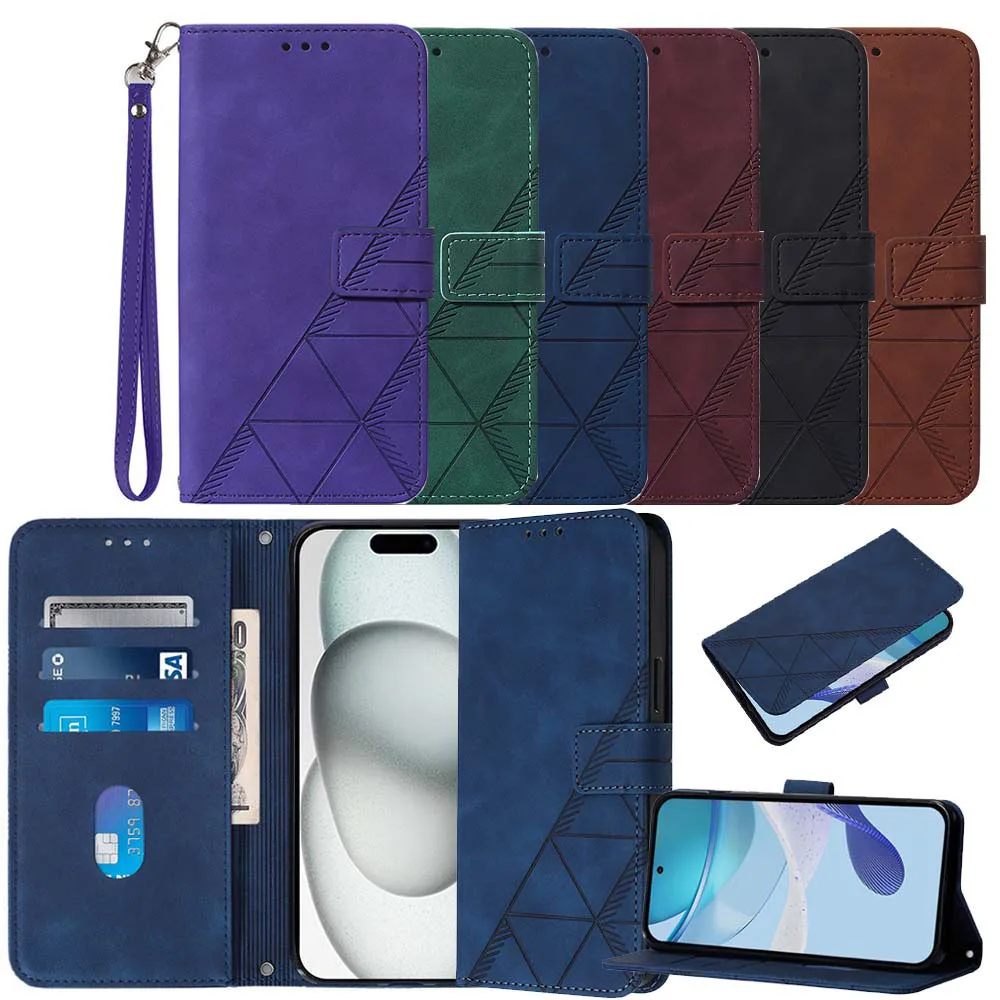 Geometric Leather Wallet Phone Case with Card Slots and Back Cover