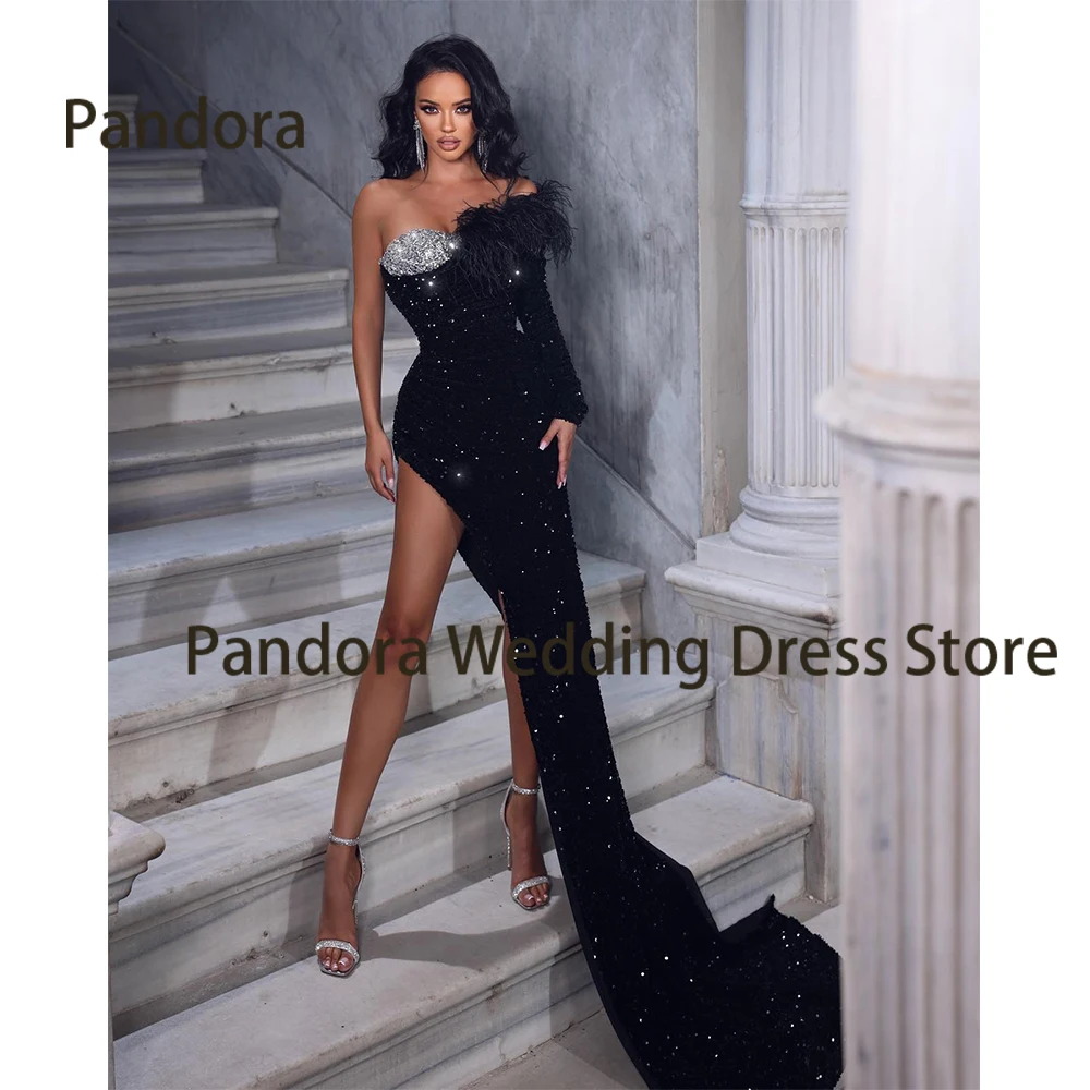 

Pandora Sexy purple formal Evening gown floor-length strapless mermaid Crystal Feather women's birthday cocktail party dress