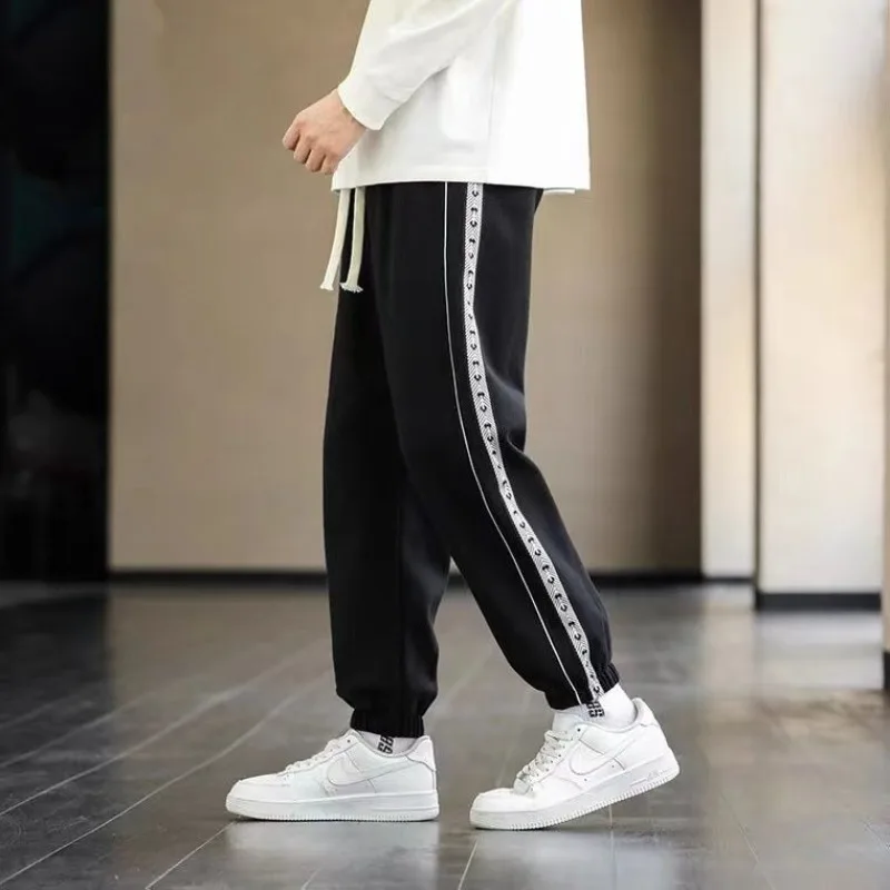 Korean Men Clothing Sweatpants Spring Summer New Streetwear Fashion Male Loose Straight Casual Grey Black Versatile Trousers