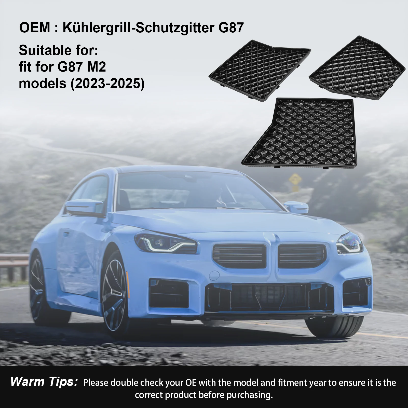 3개 앞 하단 범퍼 그릴 메쉬 커버 센터 레이싱 그릴 곤충 방지망 BMW M2 G87 2023-2025용