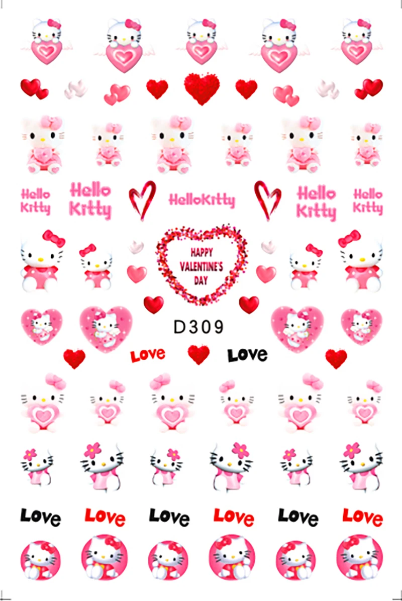 

Новый День Святого Валентина украшения для ногтей Сердце Hello Kitty мультфильм наклейки для ногтей аниме Пикачу Лило и Стич наклейки для ногтей