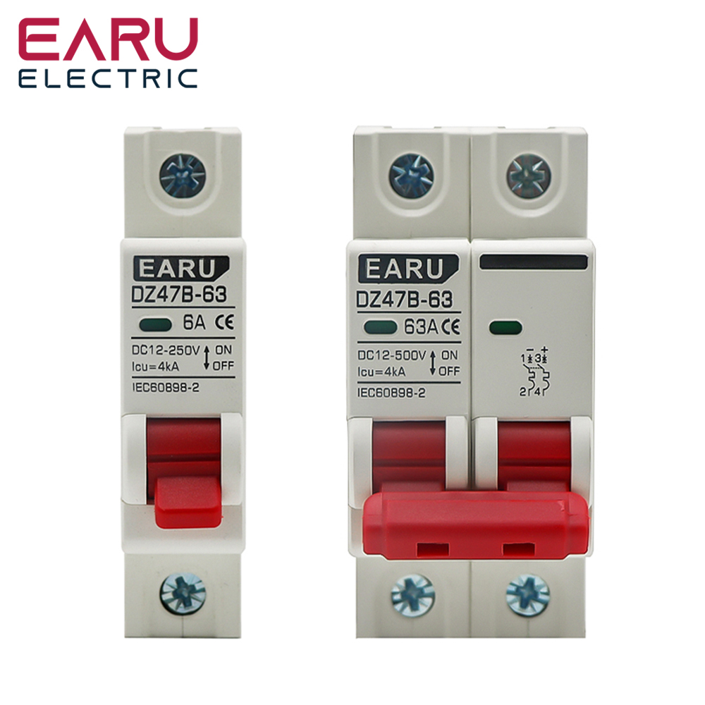 DC MCB 12V 24V 48V Circuit Breaker Battery Car Protector DZ47 DC Positive And Negative Pole Rotection  Protect Switch Isolator