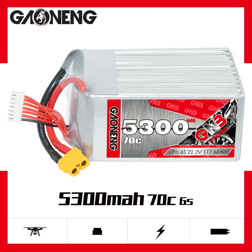 

GAONENG GNB 5300mAh 6S2P 22.2V 70C Soft Shorty Light Lipo Battery Pack With XT90S EC5 XT60 Plug For RC Car Race Boat Truck