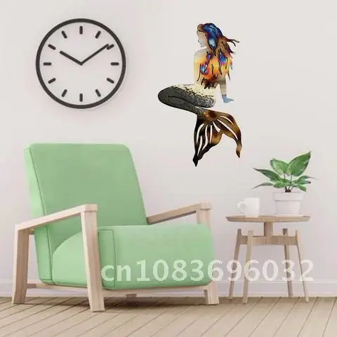 

Metal Mermaid Art Wall Decor Handmade Wrought Iron Garden Creative Craft Panels Household Hanging Ornament Decoration