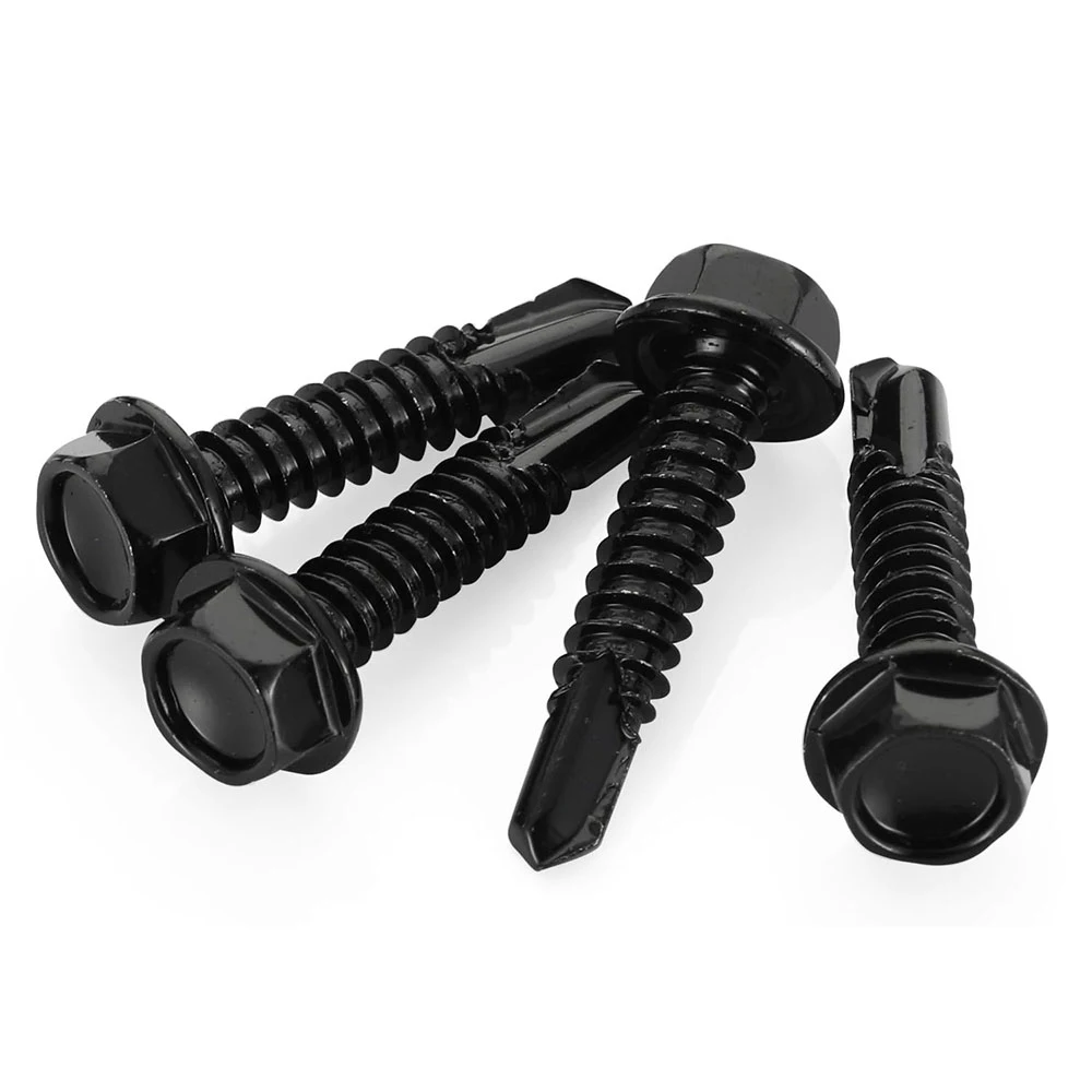 Black Zinc Plated Stainless Steel Hex Washer Head Self-Drilling Screws