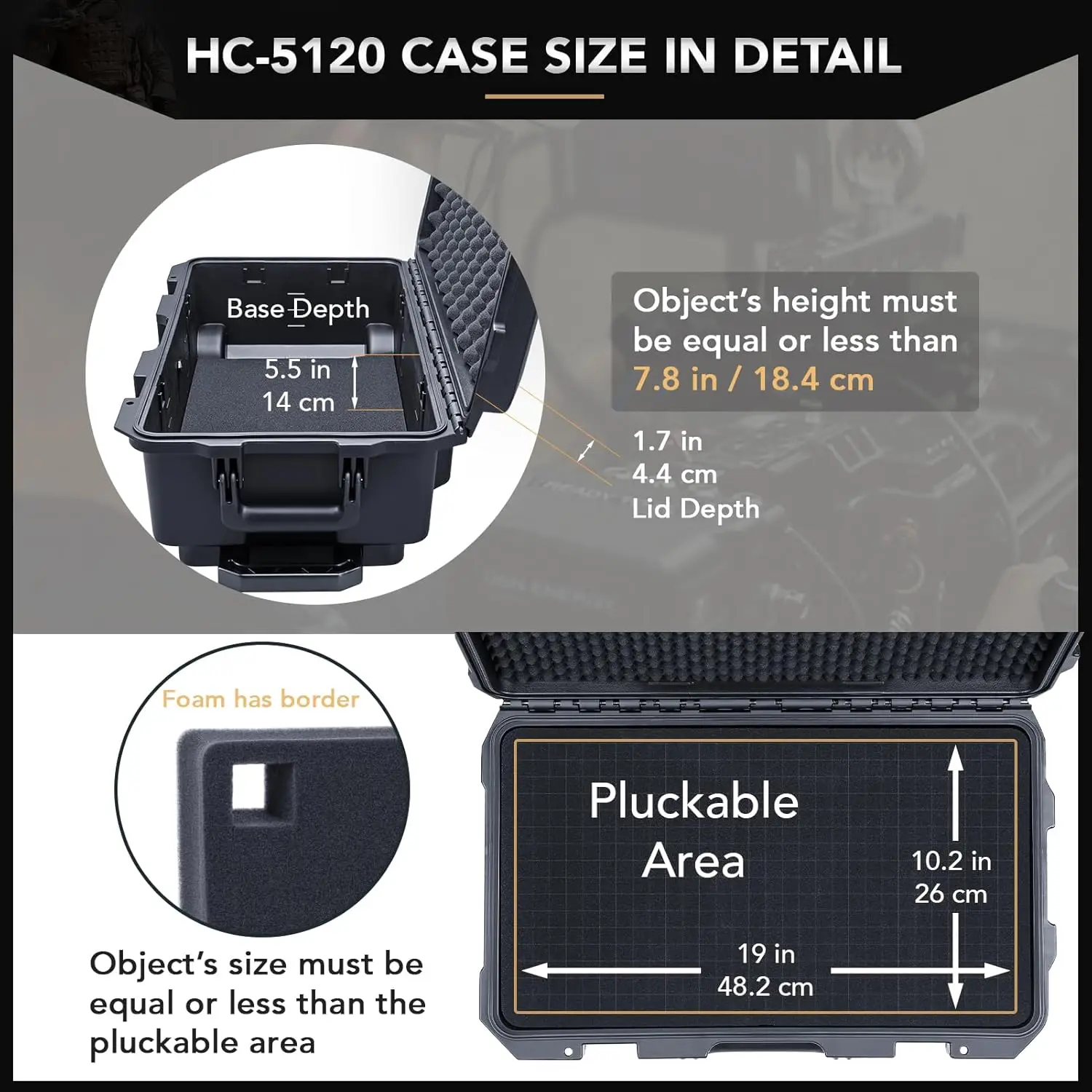 Waterproof Hard Case with Wheels and Customizable Foam, Interior Size 20.3x11.3x7.3 inch, Suitable for camera, lens, drone, mic, 3