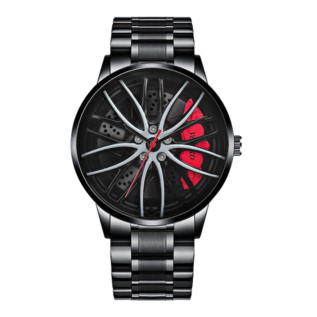for Men Waterproof Vacuum Plating Strap with Car Wheel Rim Hub Design Sport Automatic Quartz Wristwatch