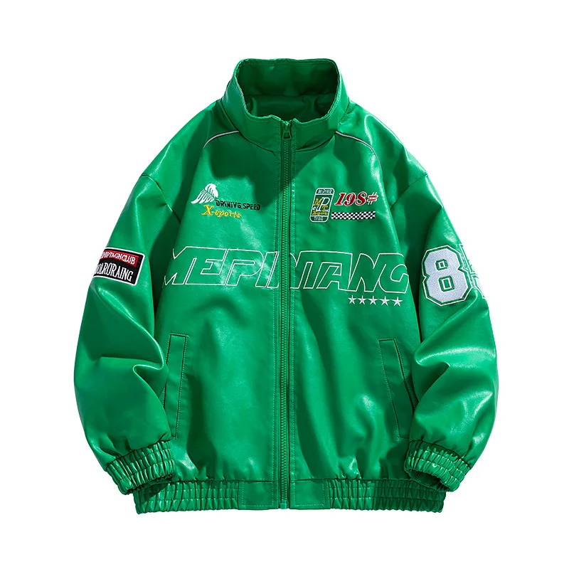 남성용 캐주얼 자수 오토바이 가죽 재킷, 빈티지 오버코트, 바이커 PU 가죽 스트리트웨어, 지퍼 봄버 재킷, 가을