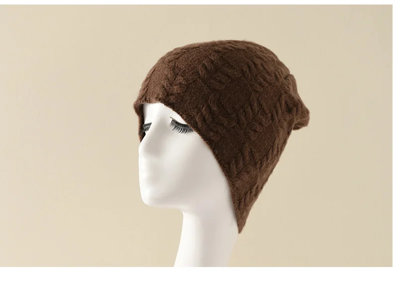 100% Ziegenkaschmir-Strickmützen für Damen, warme, weiche Wintermützen für Mädchen, Gorros, Herbst, Y2K-Mode, Korea, Bonnet-Mütze – Detail 39