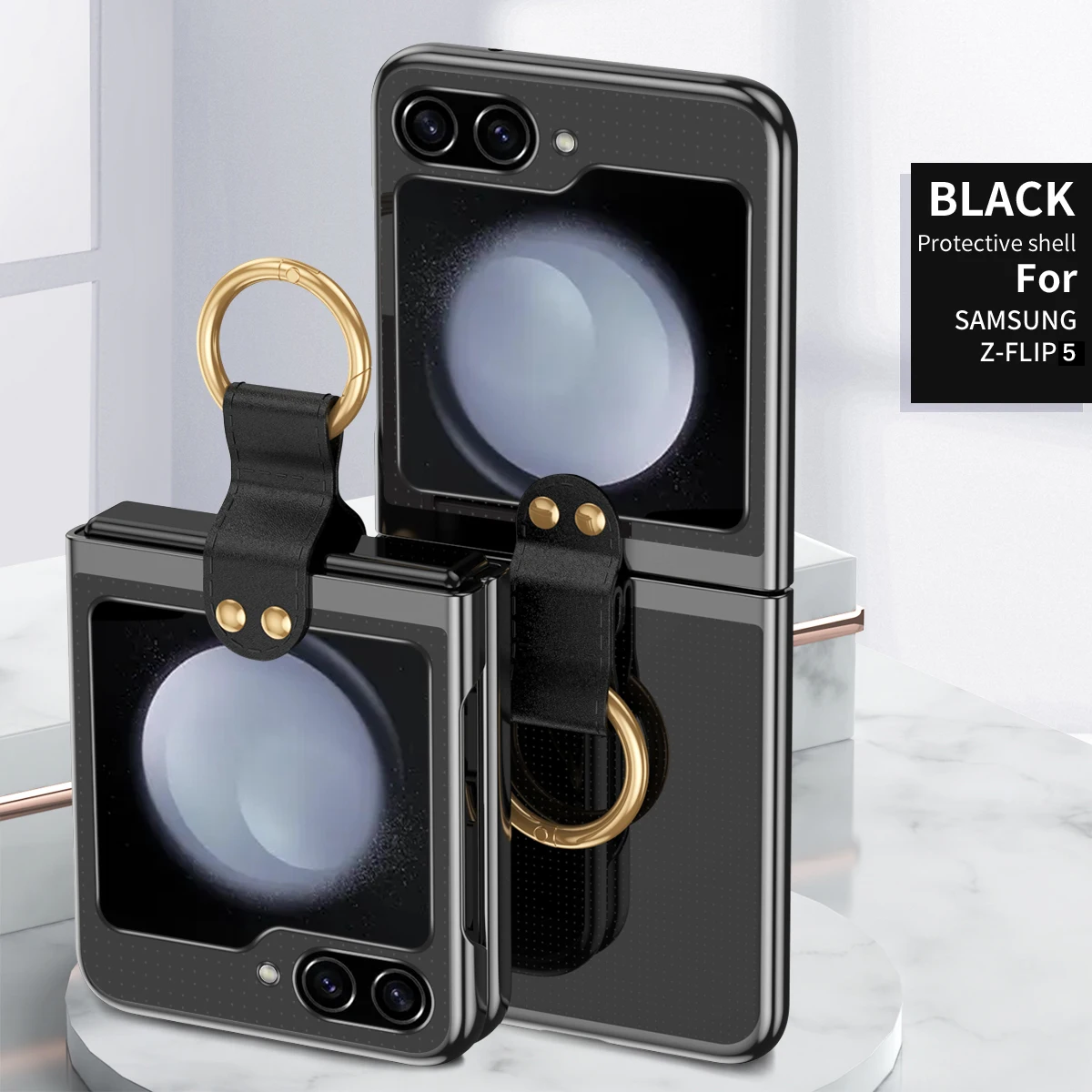 Electroplated Transparent Clear Case for Samsung Galaxy Z Flip 5 Flip5 Ring Holder Bracket Shockproof Glossy Cover Glass Film