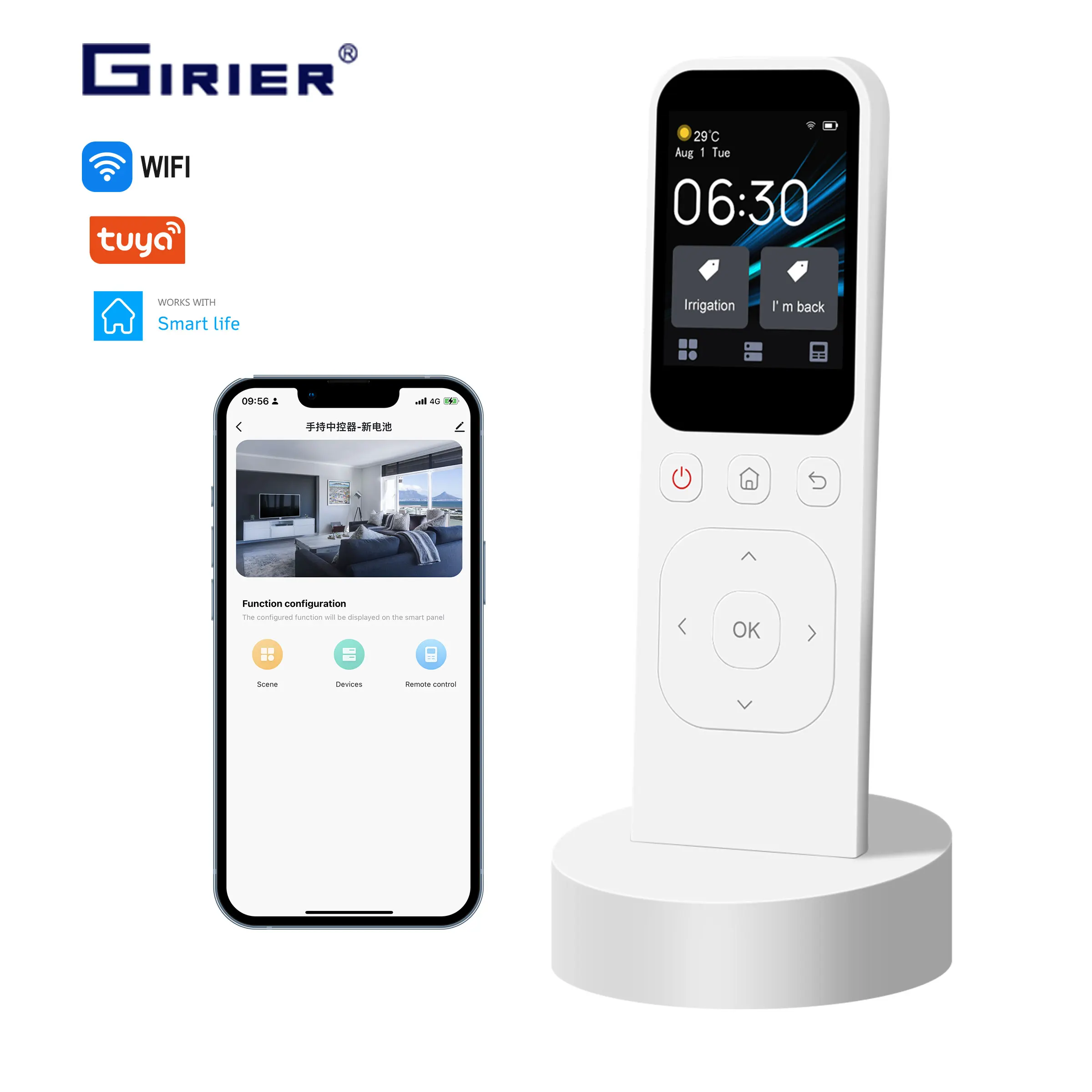 

GIRIER Smart Wifi Centrol Control Panel with Built-in IR Remote Wireless Handheld Touchscreen Contoller for TV AC STB Scenes Set