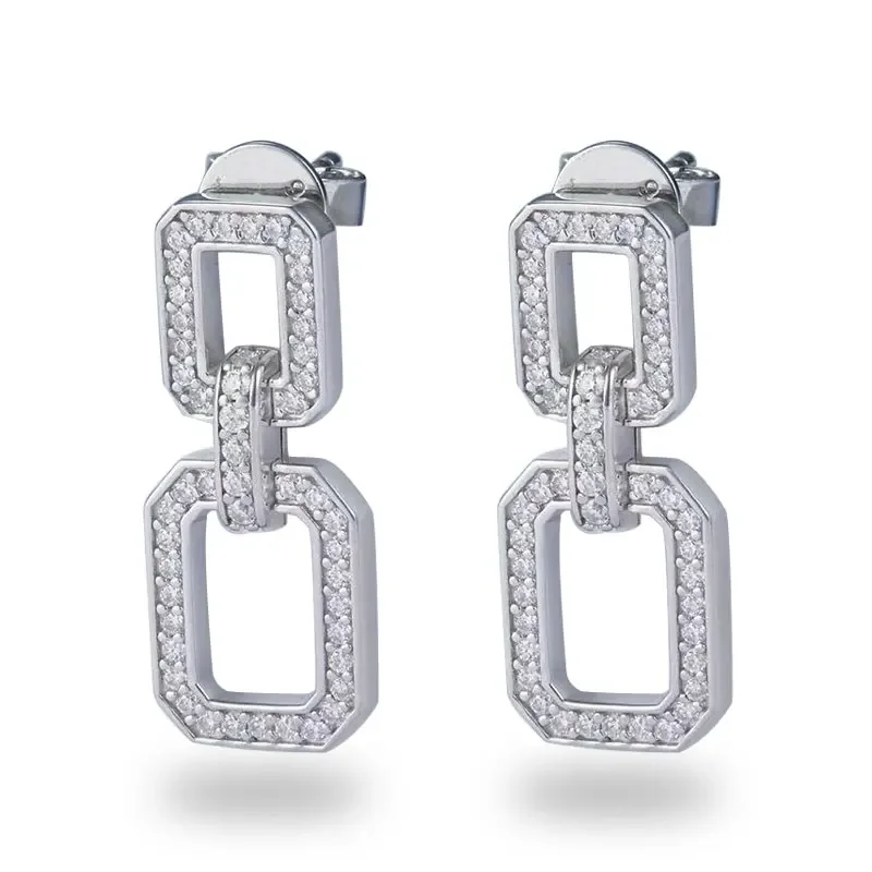 Moissanite Drop Earrings for Women Solid 925 Sterling Silver Rectangle Earring VVS D Color GRA Certificate Fine Jewelry