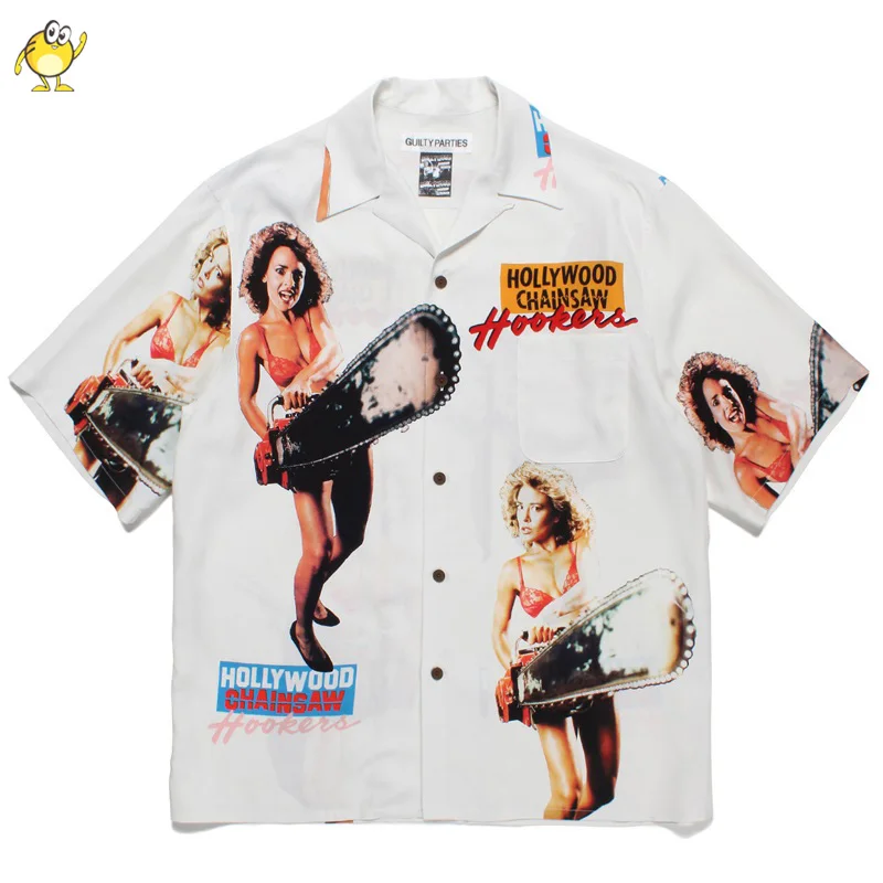 

WACKO MARIA Shirt Men Woman 2023 New Summer 1:1 Casual Film Printing Lapel Buttons Hawaiian Tops