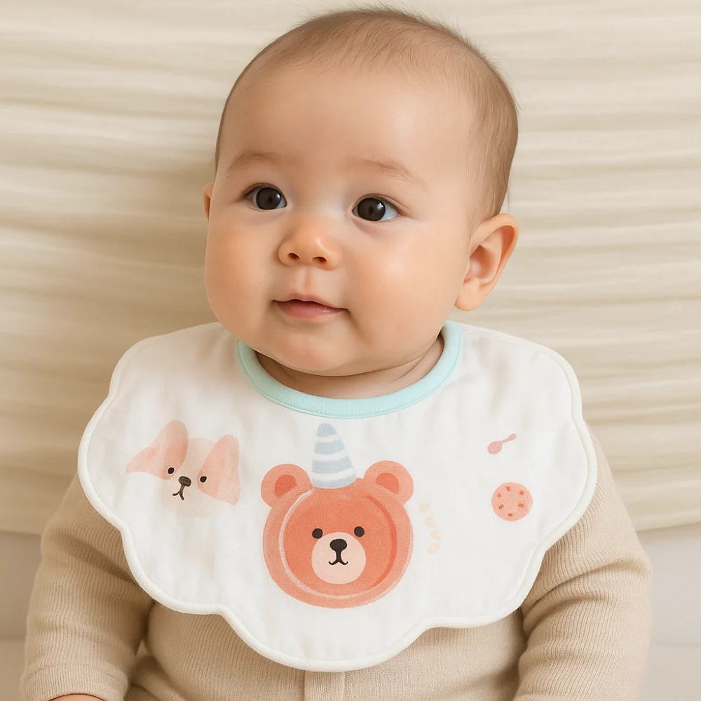 Cartoon Anti-vomiting Bibs Flower Shape Rotatable Baby Drooling Bibs Round Neck Cotton Yarn Saliva Towel Neck Wear Accessories