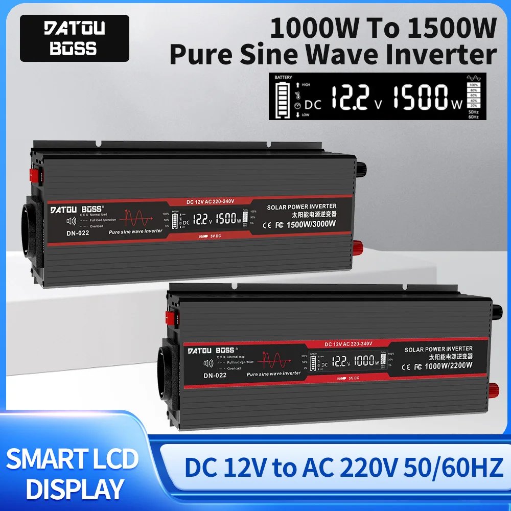 Power Inverter DATOUBOSS DN-022 Pure Sine Wave Inverter DC12V To AC220V Continuous Power 1500W Portable Solar Power Voltage Converter Inverter