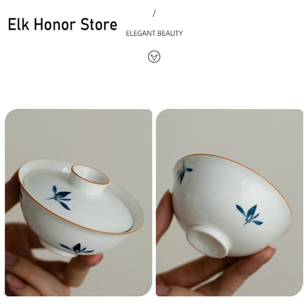 88ml Pure Hand-painted Butterfly Orchid Gaiwan Boutique White Porcelain Small Cup Tea Tureen Tea Maker Mini Cover Bowl Teaware