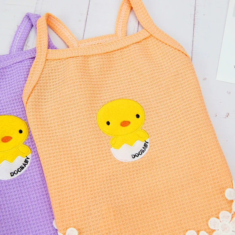 귀여운 병아리 강아지 조끼, 코튼 고양이 강아지 티셔츠, 강아지 슬링 탑, 작은 강아지 옷, 10 PCs/로트, 여름