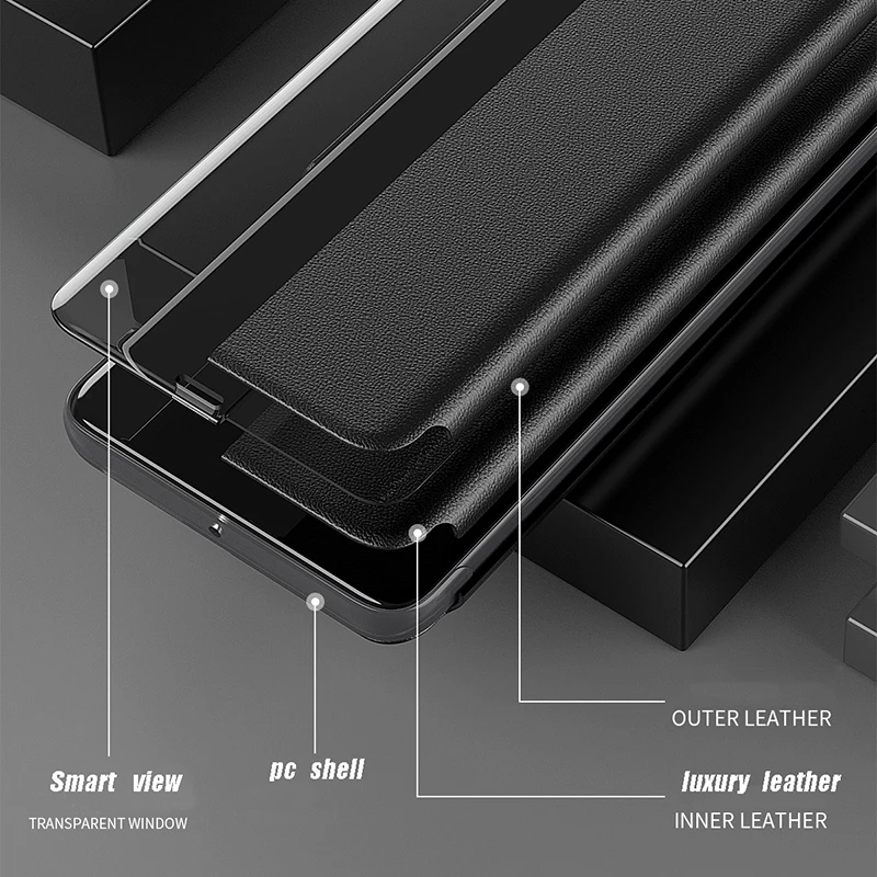 Smart View Window Flip Leather Phone Case for Huawei P40 P30 P20 Mate 20 Pro kickstand magnetic business cover for huawei p40pro leather wallet case leather case phone case leather phone case