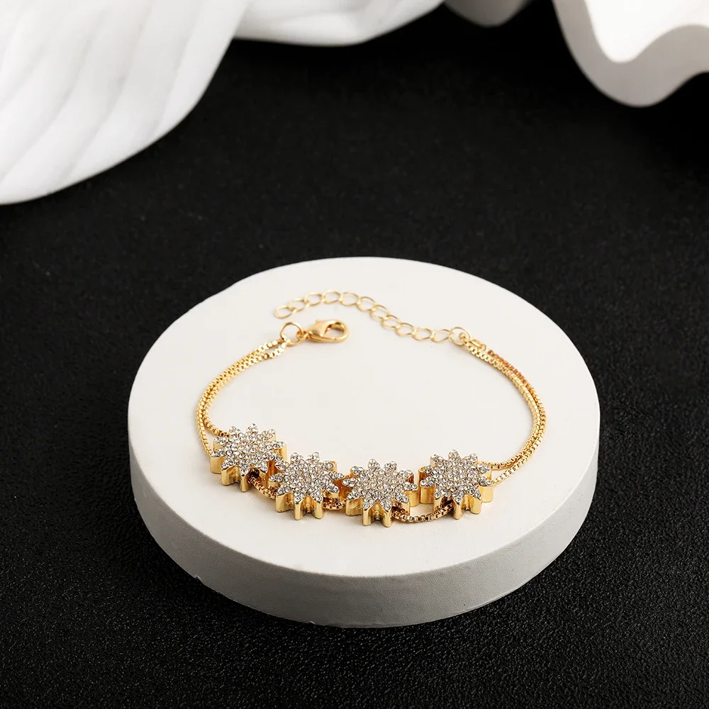 Handmade 18K Gold Plated Love Heart Butterfly Flower Bracelet for Women Double Chains Zircon Evil Eye Bangle Party Gift Jewelry